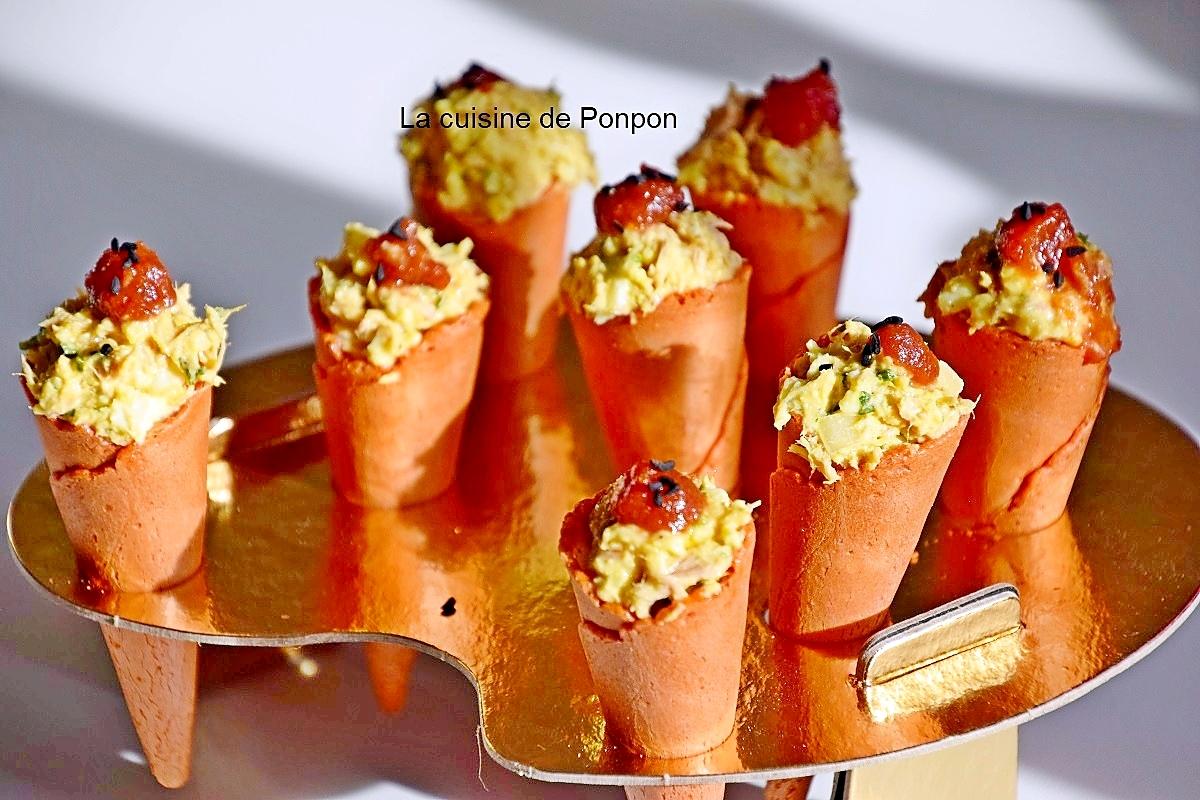 recette Amuse bouche cornet de tomate et salade de thon