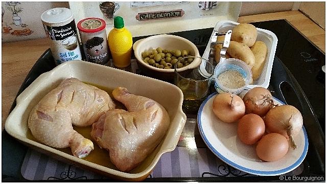 recette Cuisses de poulet gratinées purée d'olive - galettes de pommes de terre