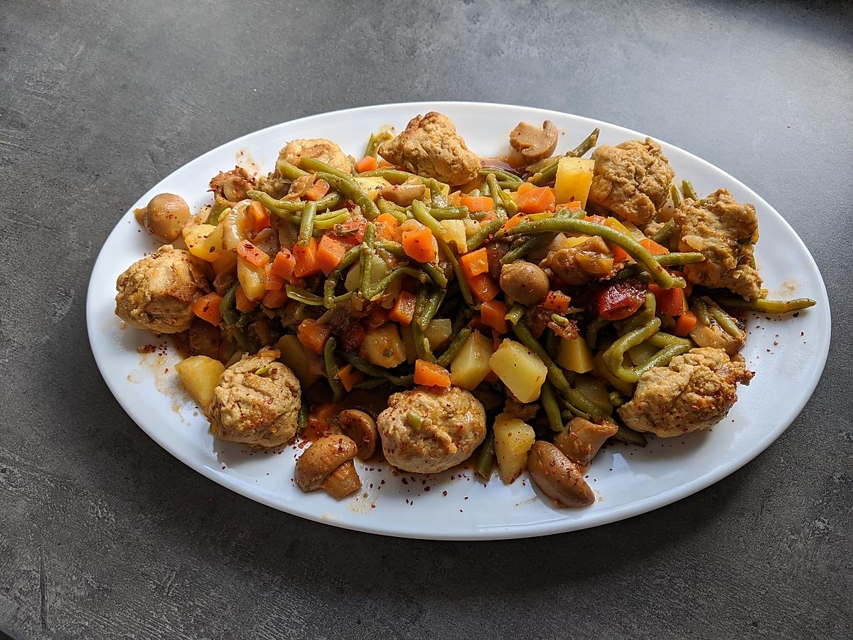 recette Jardinière  haricots verts aux boulettes de poulet