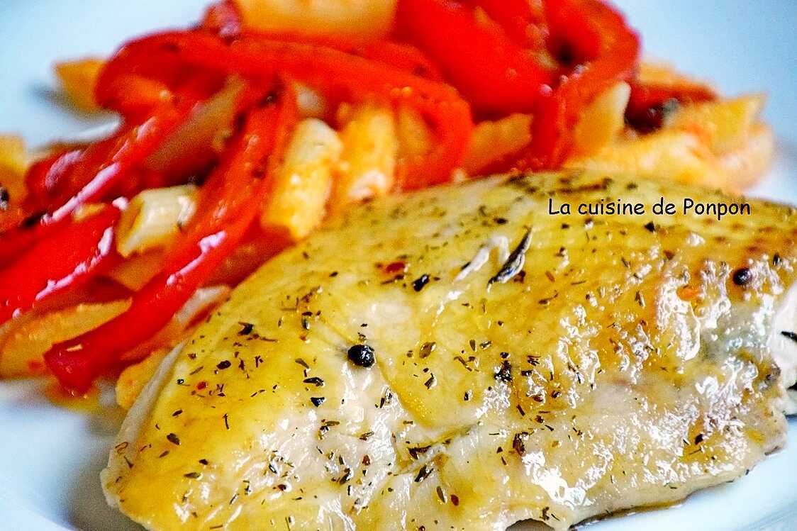 Recette de Pintade cuite à basse température accompagnée de poivrons rouges