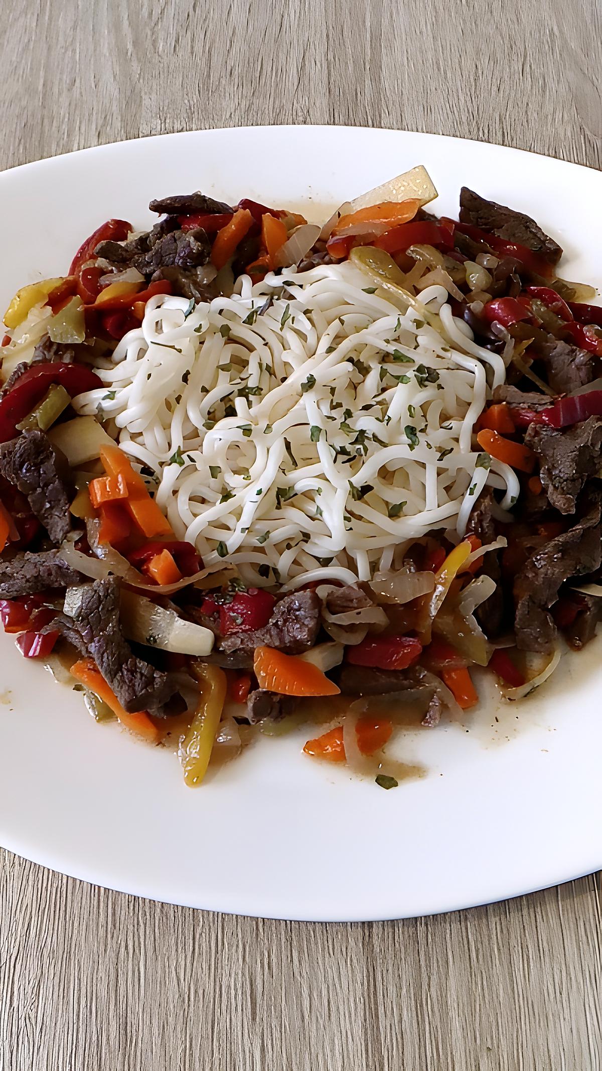 recette nouilles chinoise boeuf légumes