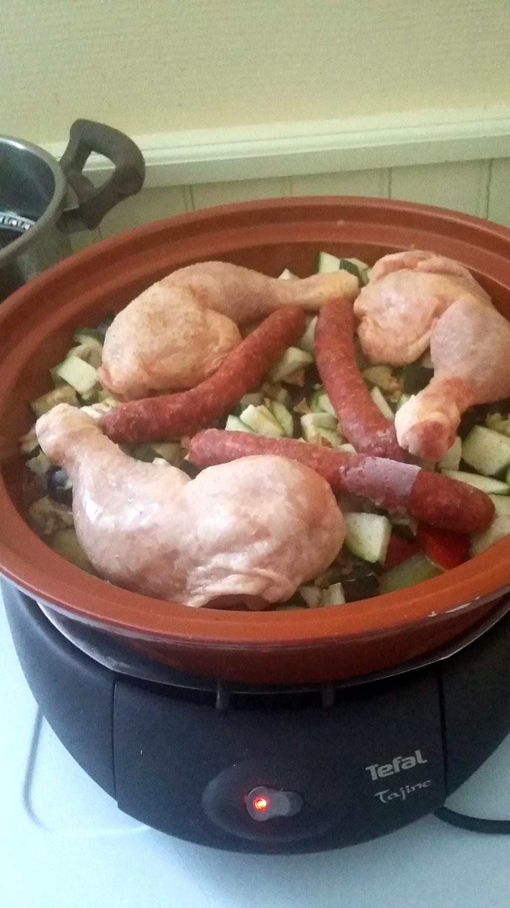 recette Tajine de poulet merguez légumes