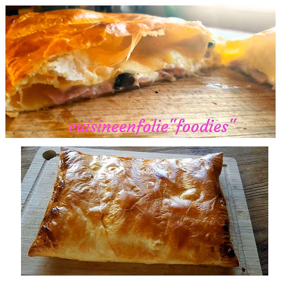 recette Chausson express à partager( jambon champignons) ( réalisé par mon fils de 4ans..)