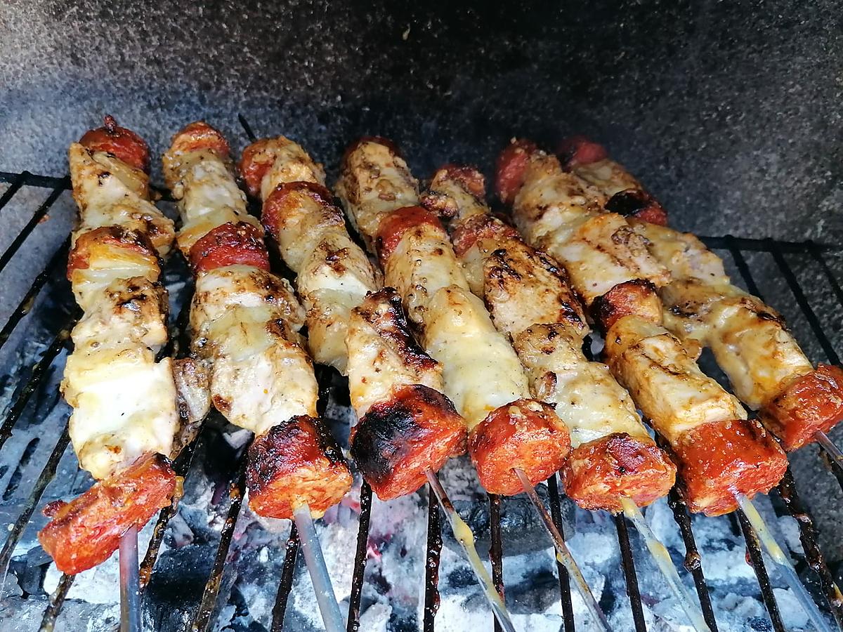 recette Brochettes poulet ananas chorizo