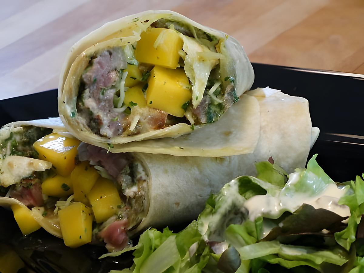 recette Wraps aux Chicons, Dés de Mangue et  Aiguillettes de Bœuf  Sauce Chimichurri