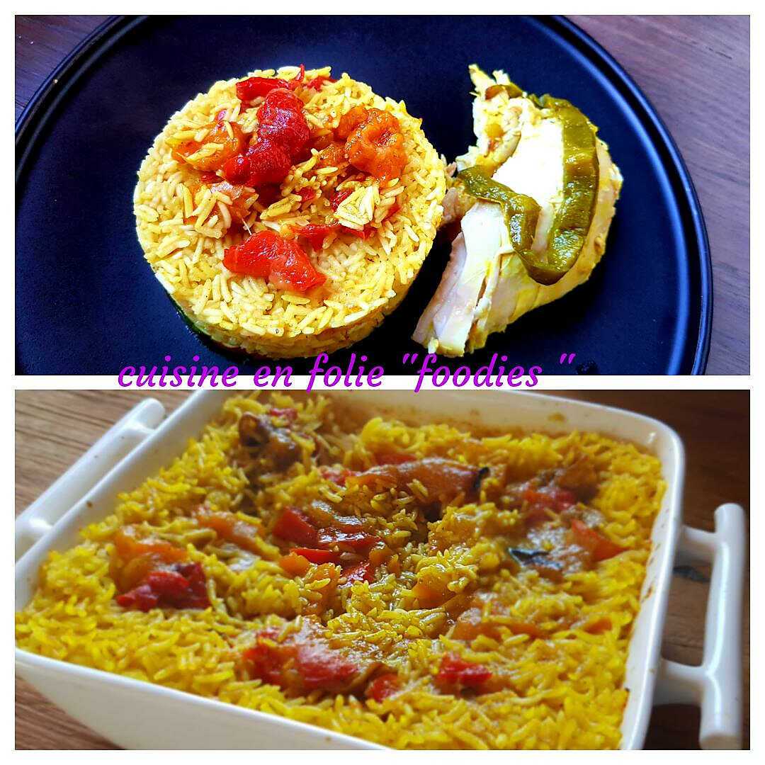 Recette de Riz cuit au four dans mon bouillon de poulet rôti "ail et