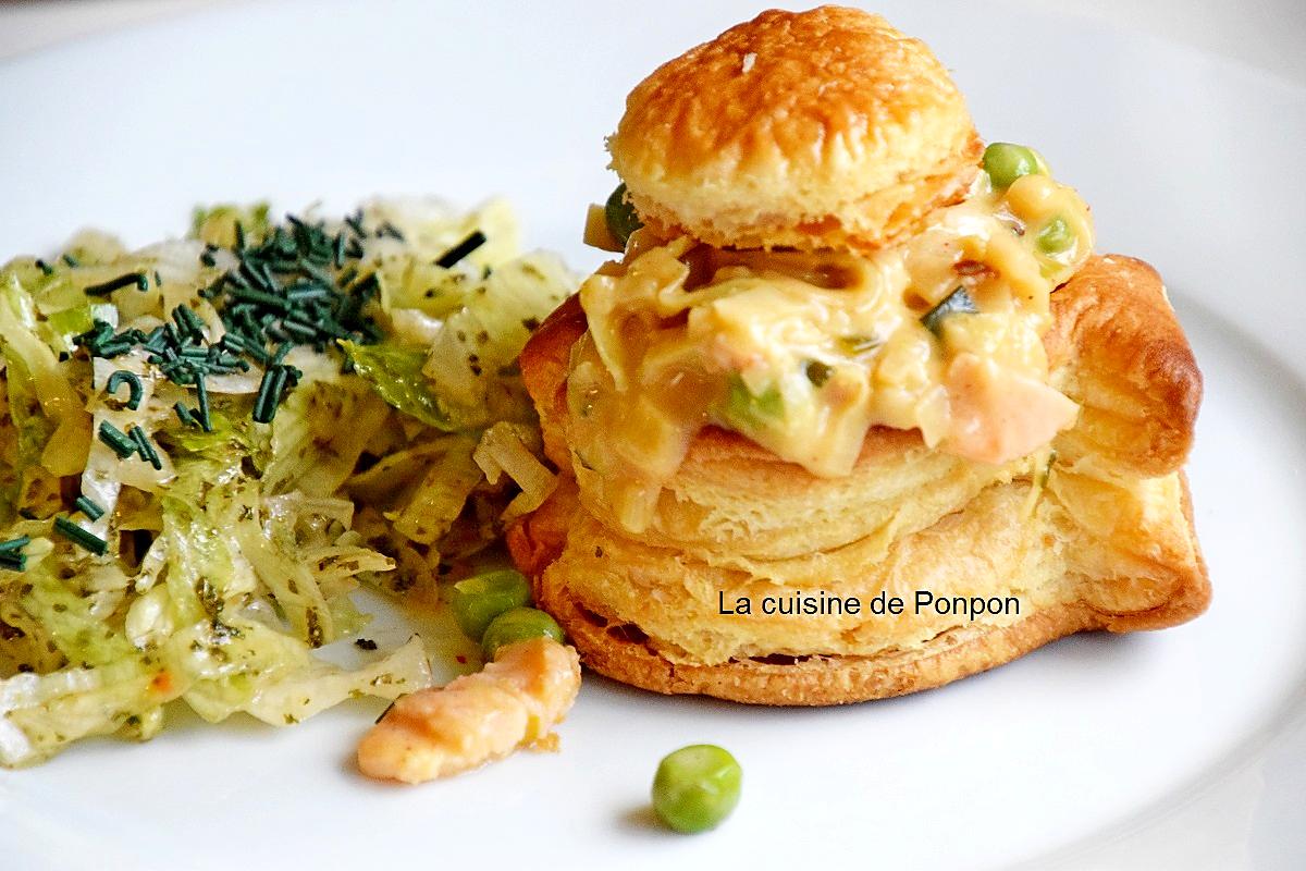 recette Bouchée feuilletée poisson au saumon fumé, poireau et petit pois