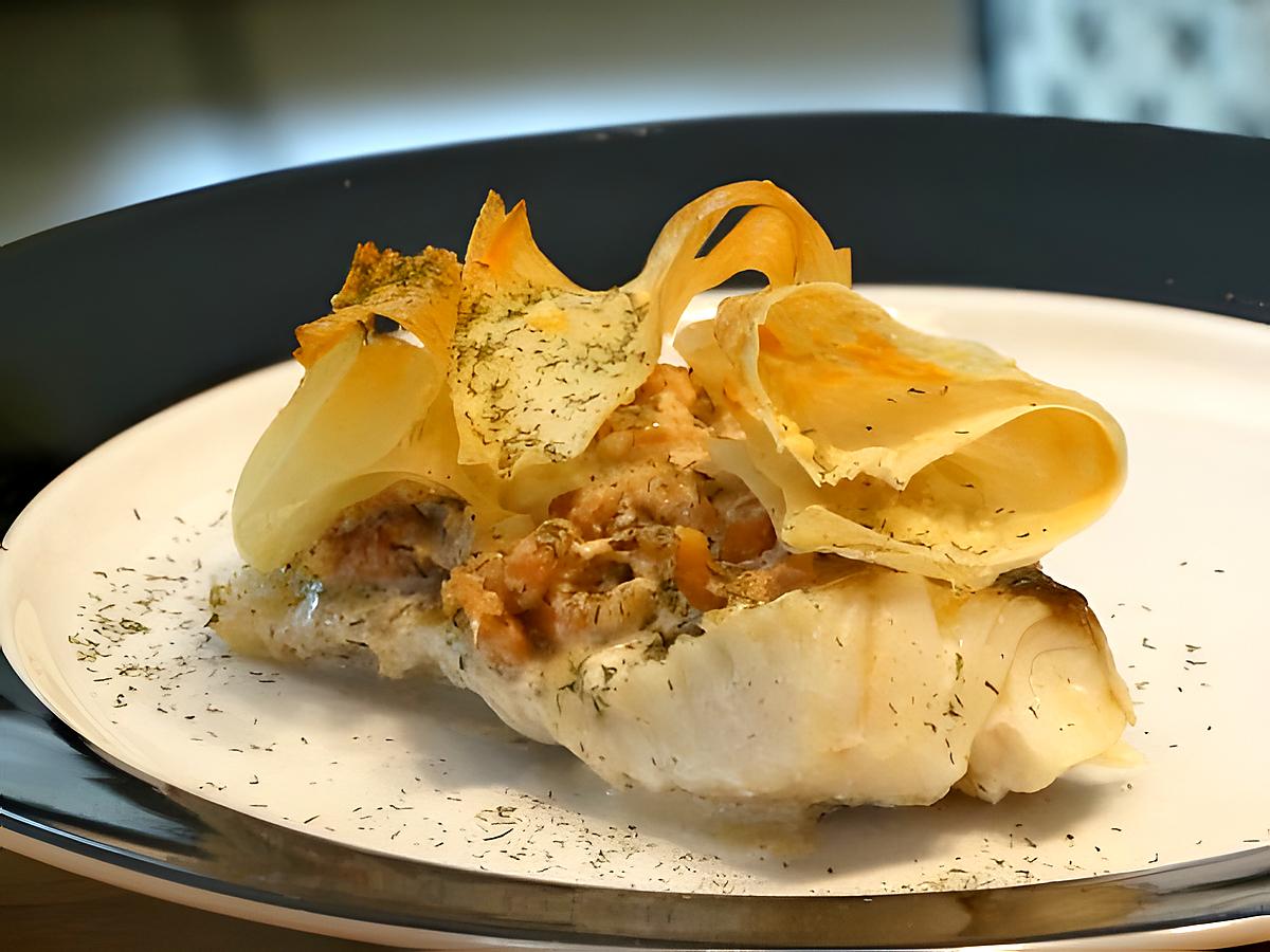 recette Filets de Poisson aux Crevettes  et Chiffonnade de Pâte Filo