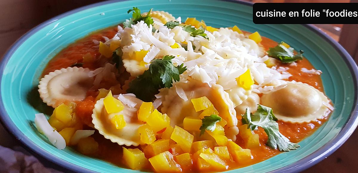 recette Ravioles aux légumes grillés,  coulis tomate et poivrons,  tomme d'Annecy