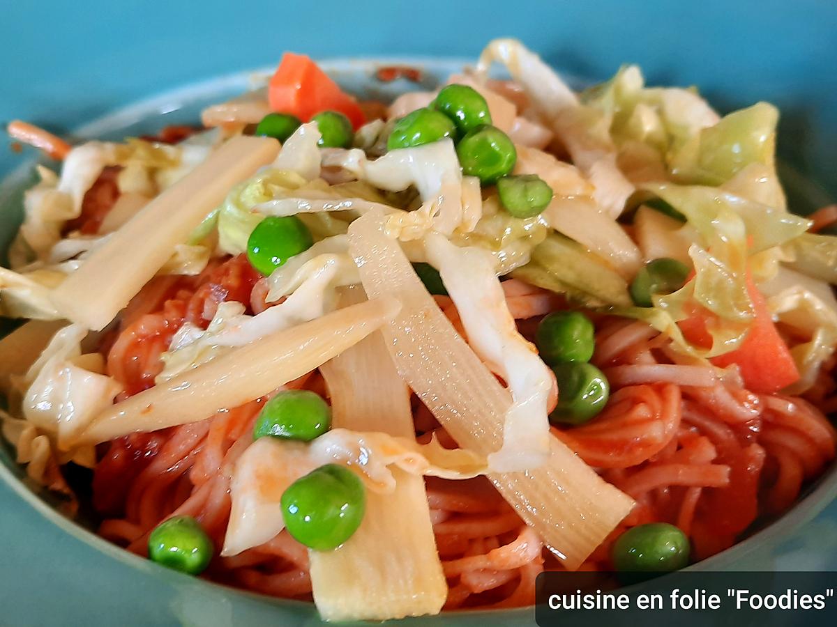 recette Nouilles aux légumes croquants sauce à la sizhuanaise