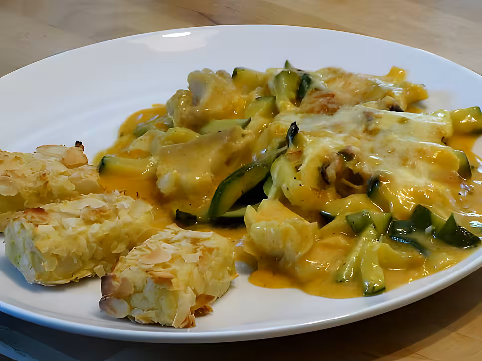 recette Gratin de Poisson aux Courgettes, Béchamel au Curcuma - Paprika