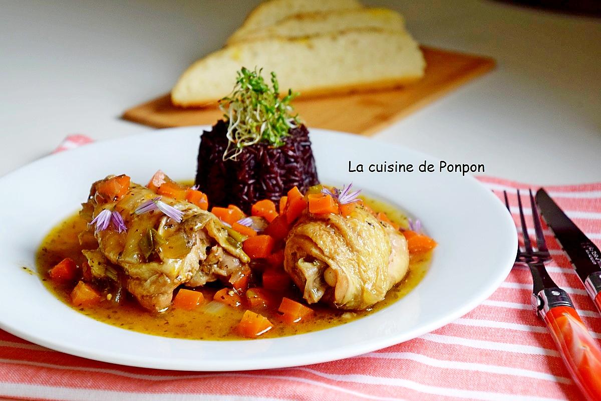 recette Poulet aux carottes à la bière de Chimay et riz noir