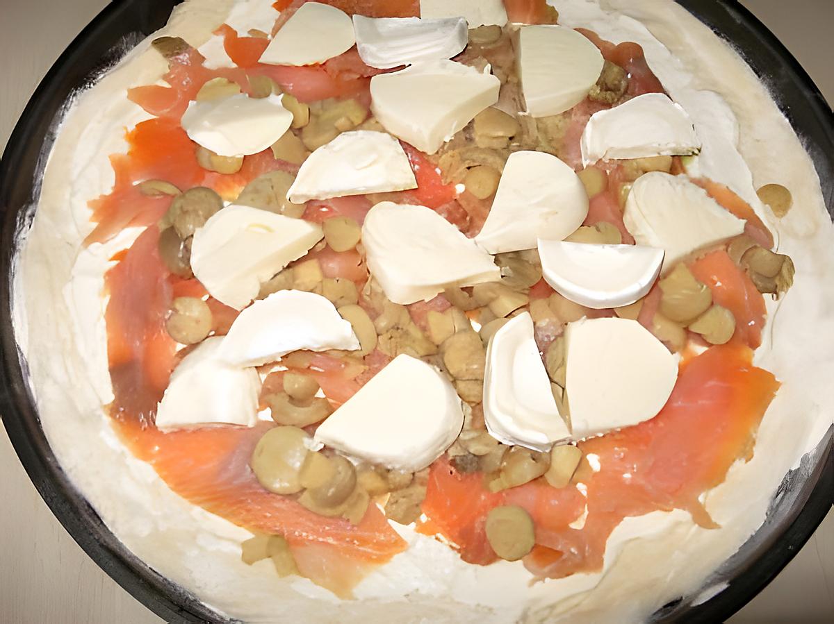 recette pizza saumon, champignon, fromage
