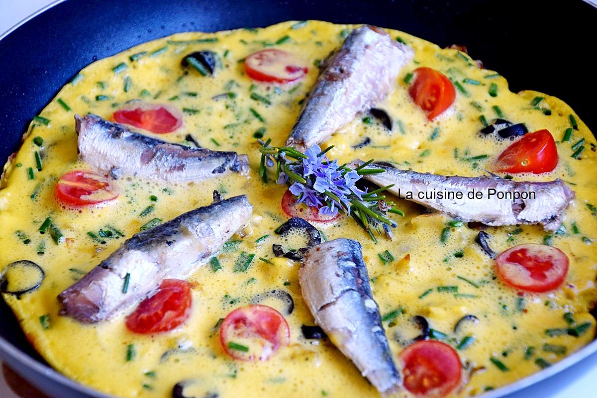 recette Omelette aux tomates, olives et sardines