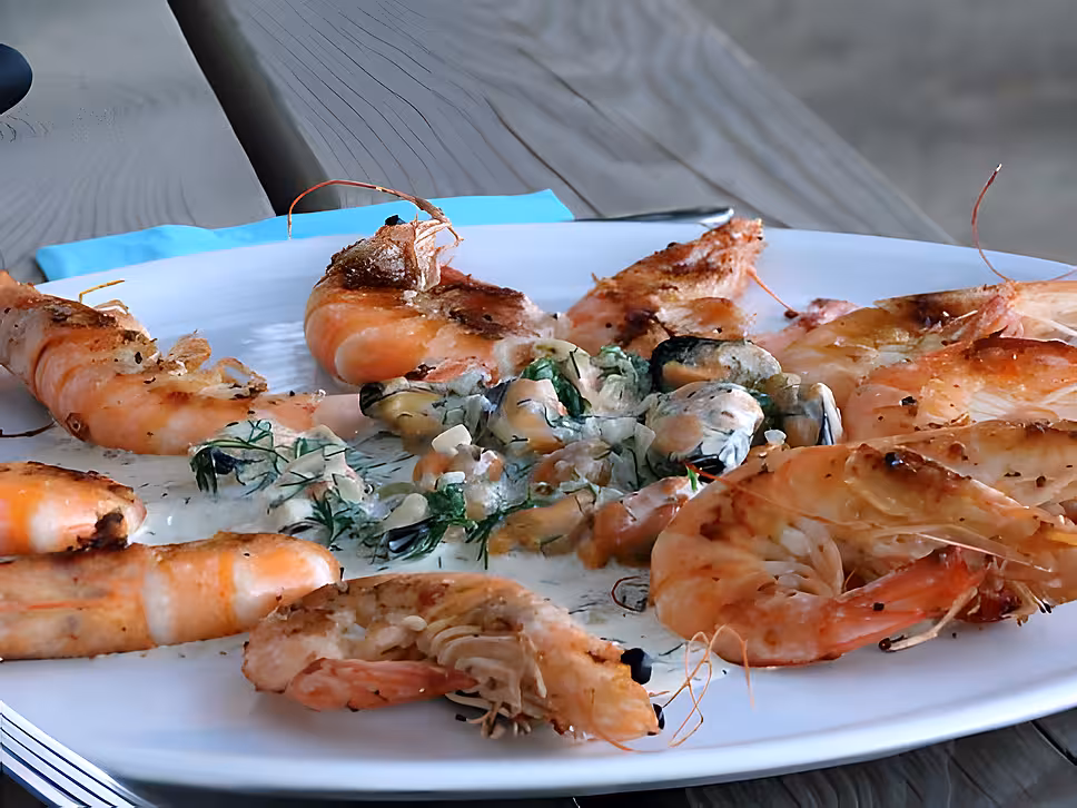 recette Gambas à la Plancha Sauce Crème de Moules à l'Aneth