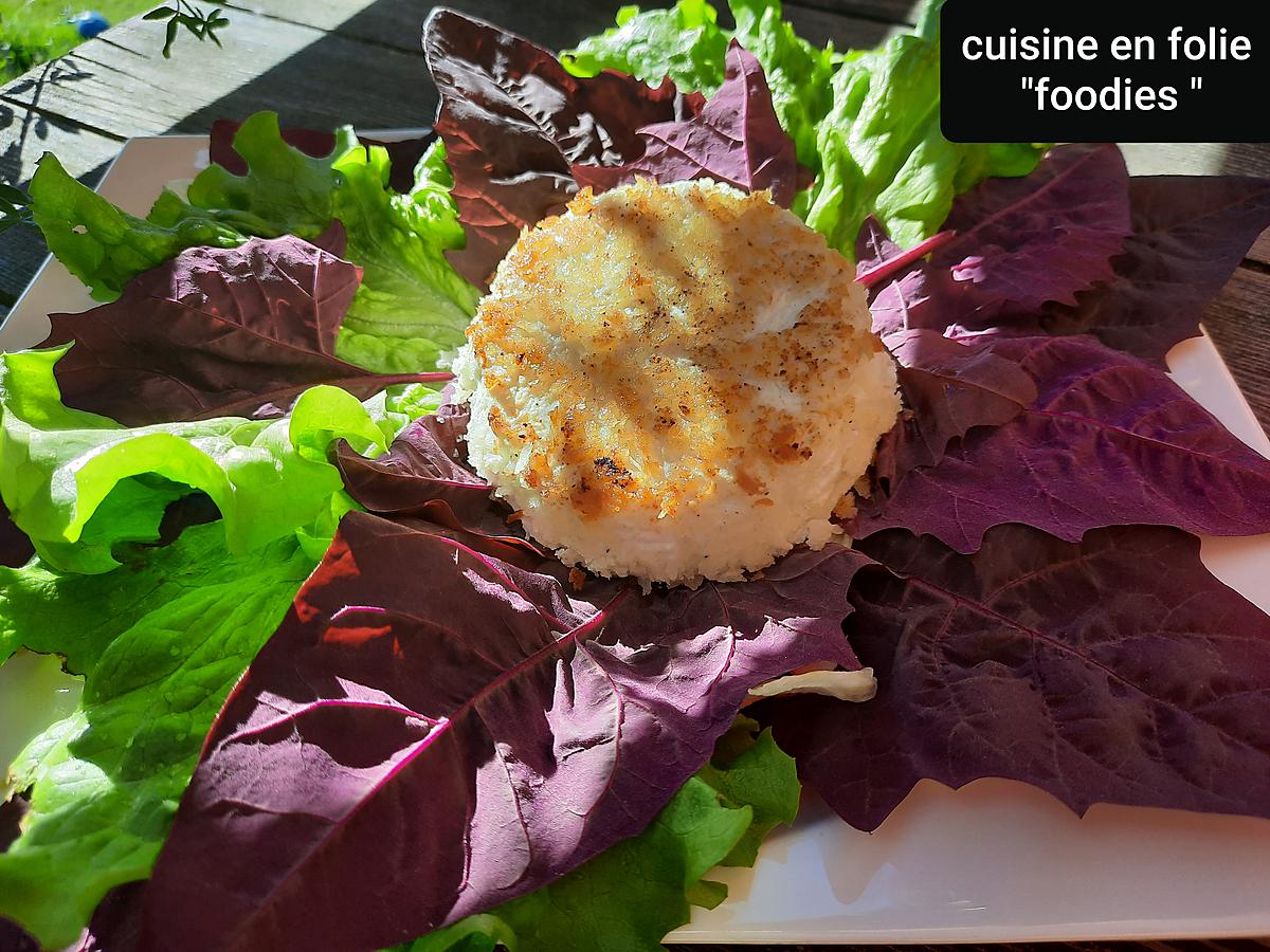 recette Sérac des montagnes au panko sur salade d'arroche