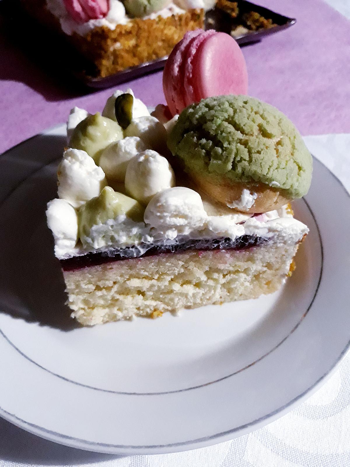recette Mon gâteau d’anniversaire (pistache, rose, framboise)