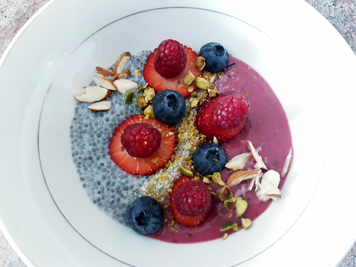 recette Smoothie bowl fruits rouges et pudding graines de chia