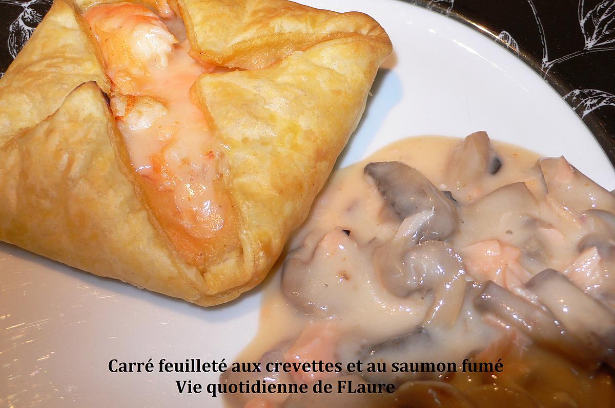 recette Carrés feuilletés aux crevettes et au saumon fumé