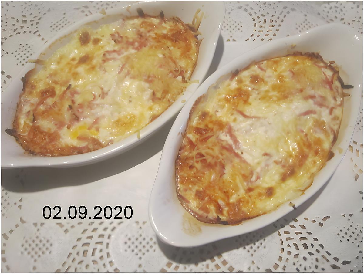 recette Oeufs,jambon.crème fraiche,gratiné au four.