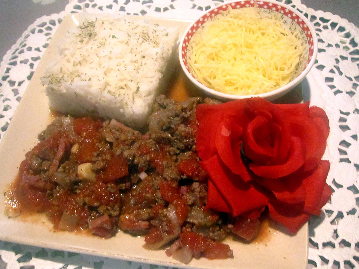 recette Riz à la sauce tomates bolognaise.