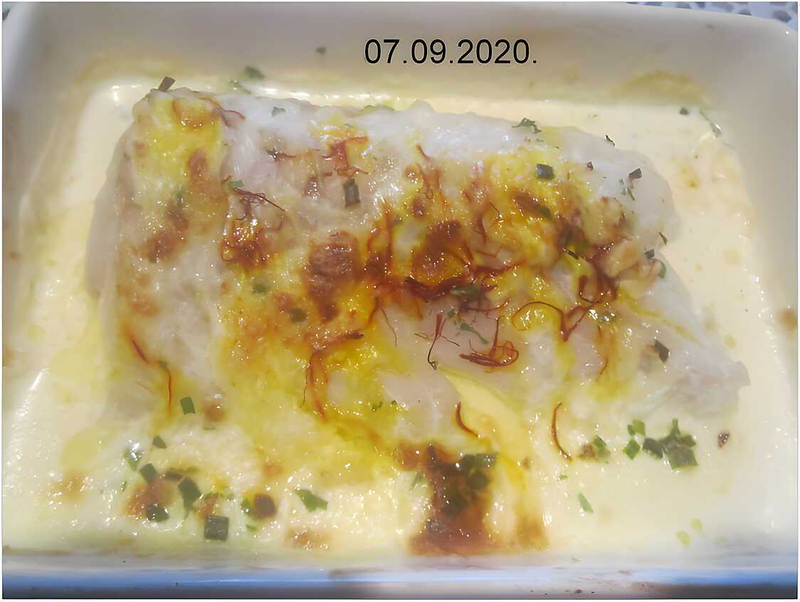 Recette de Dos de cabillaud à la crème fraiche safrané.