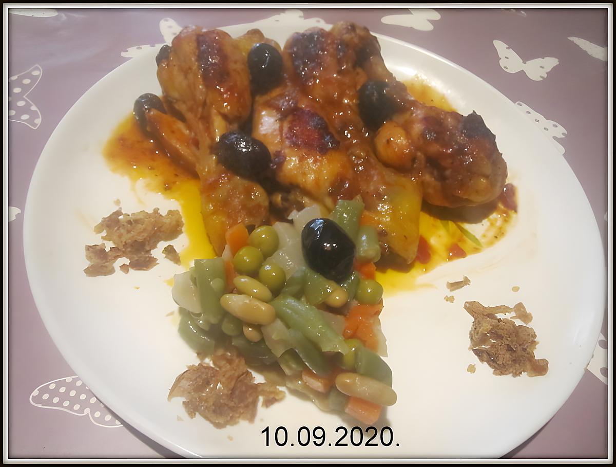 recette Pilons de poulet sauce tomates Provençale.macédoine de légumes.