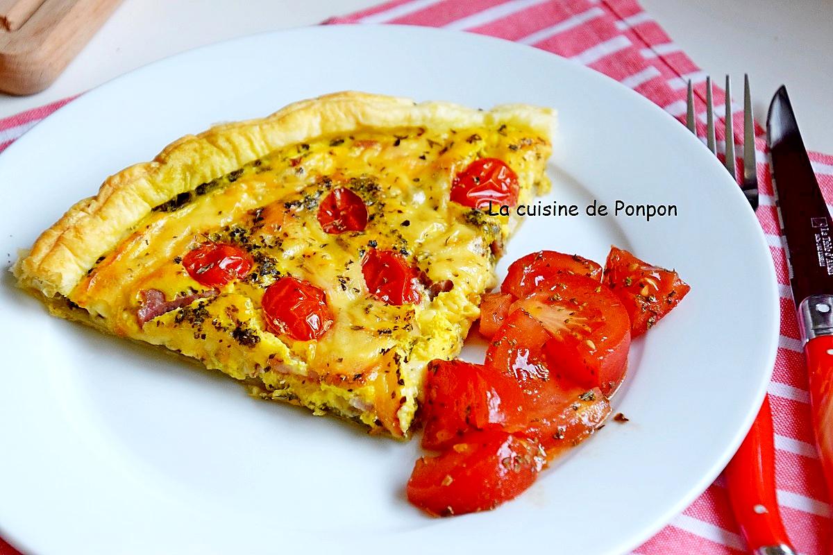 recette Tarte au fromage d'abbaye, lardons et tomates cerises