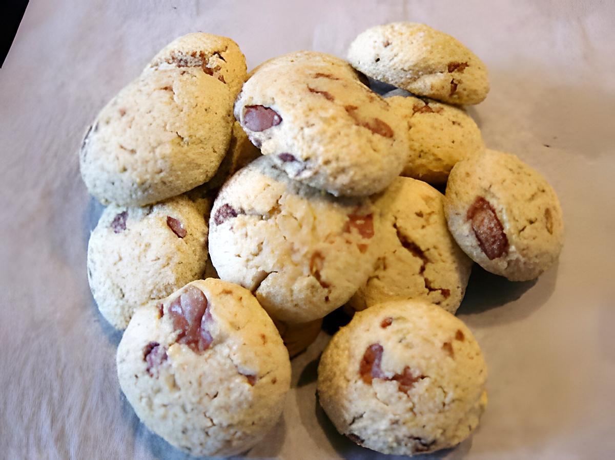 recette biscuits tout moelleux pistaches/chocolat/chataignes (sans beurre) (prépa 10mns)