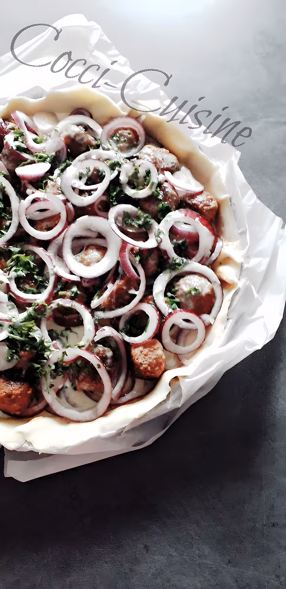 recette Quiche chèvre aux oignons rouges et minis boulettes