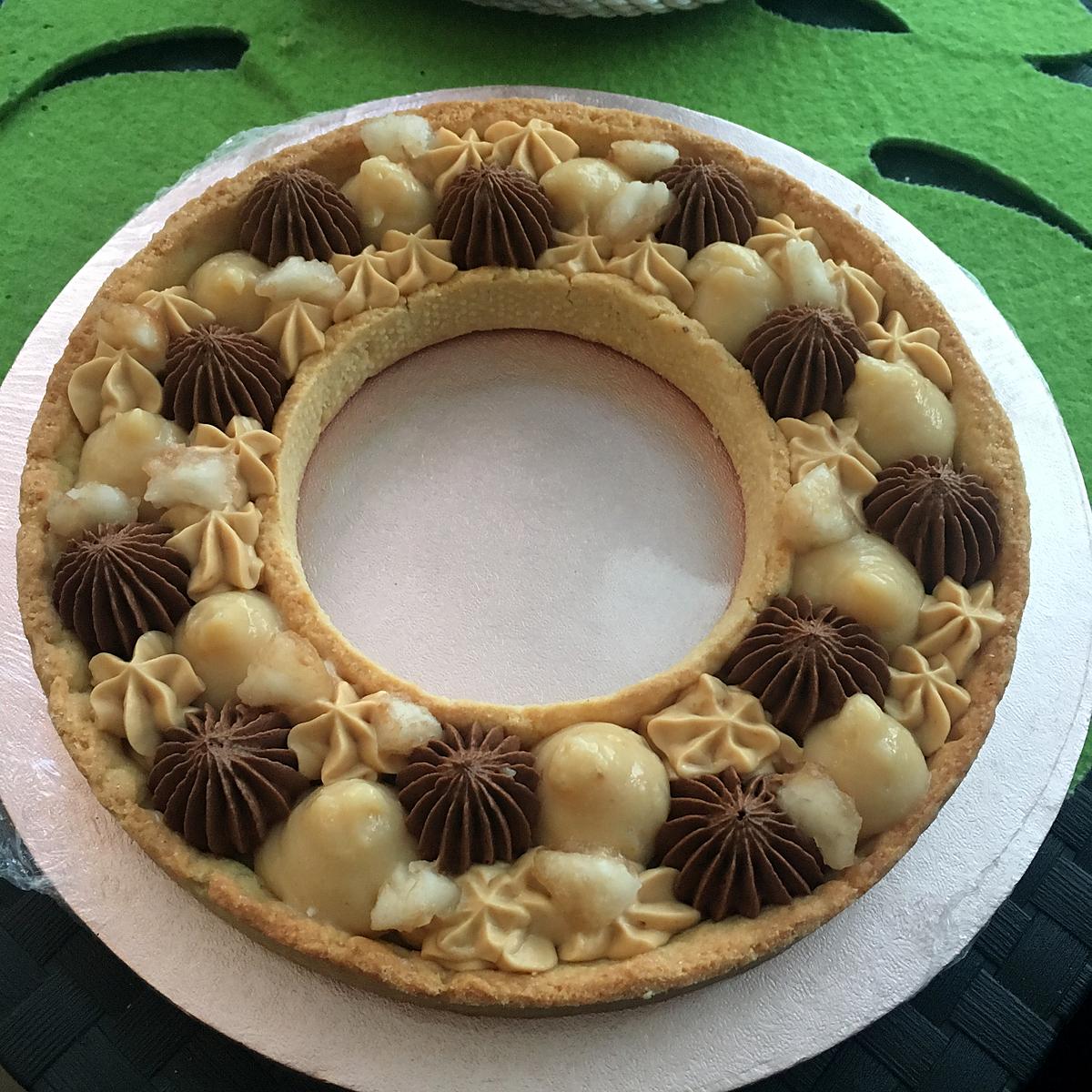 recette Tarte number cake curd poire ganache monté chocolat tonka crème mascarpone caramel