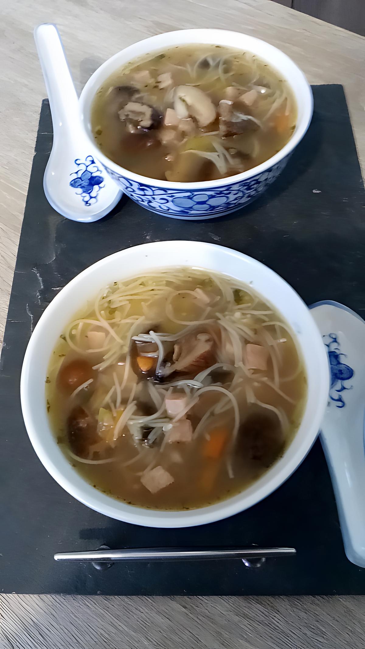 recette soupe chinoise vermicelle de riz champignons noir et poulet