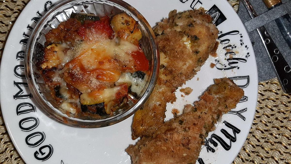 recette mon Gratin de ratatouille et Pilons de Poulet panés