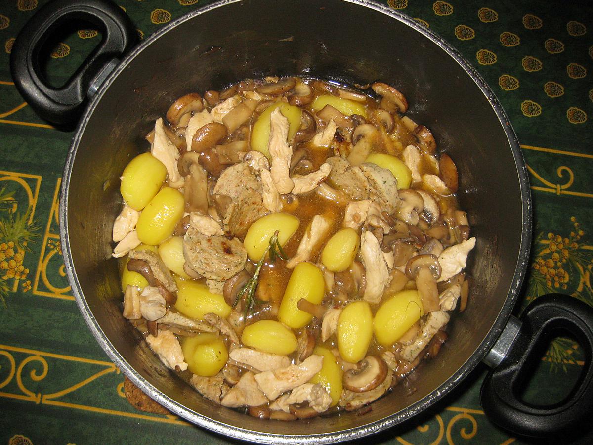 recette Fricassée de poulet, champignons, boudin blanc