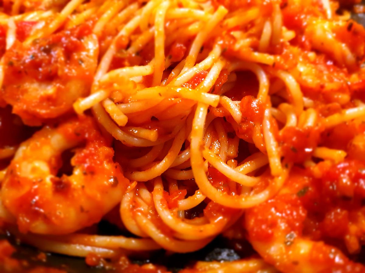 recette Pâtes aux crevettes, sauce tomate