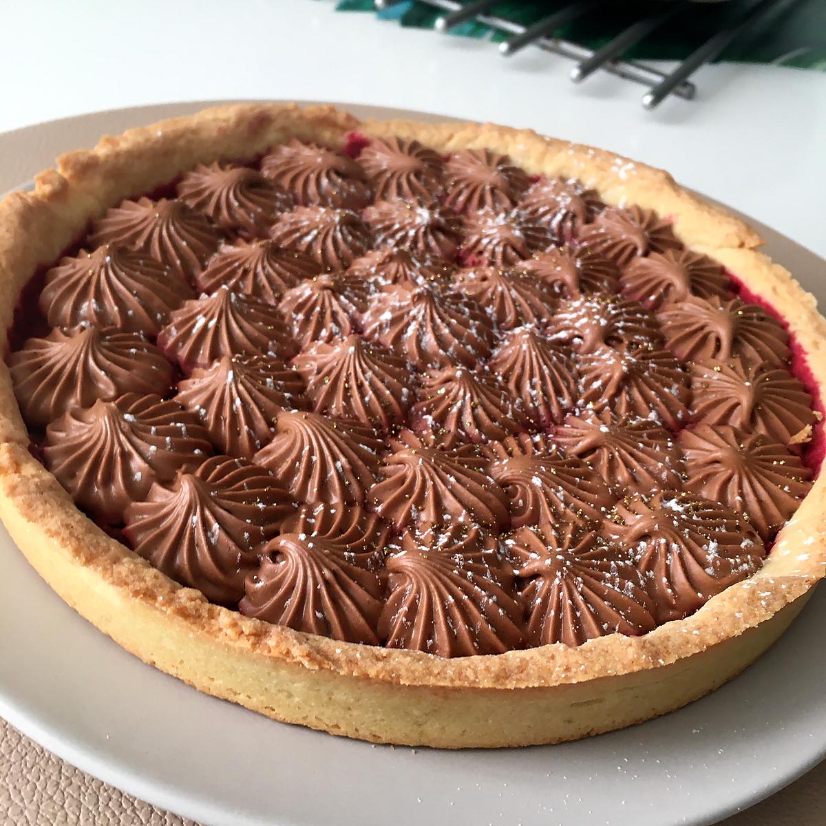 recette Tarte a la compoté de framboises ganache monté chocolat