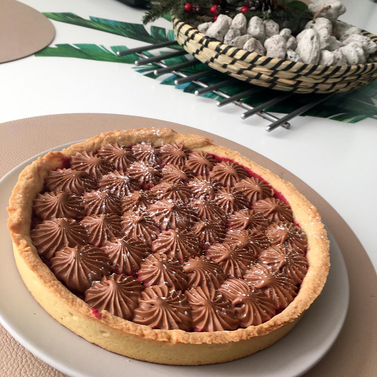 recette Tarte a la compoté de framboises ganache monté chocolat