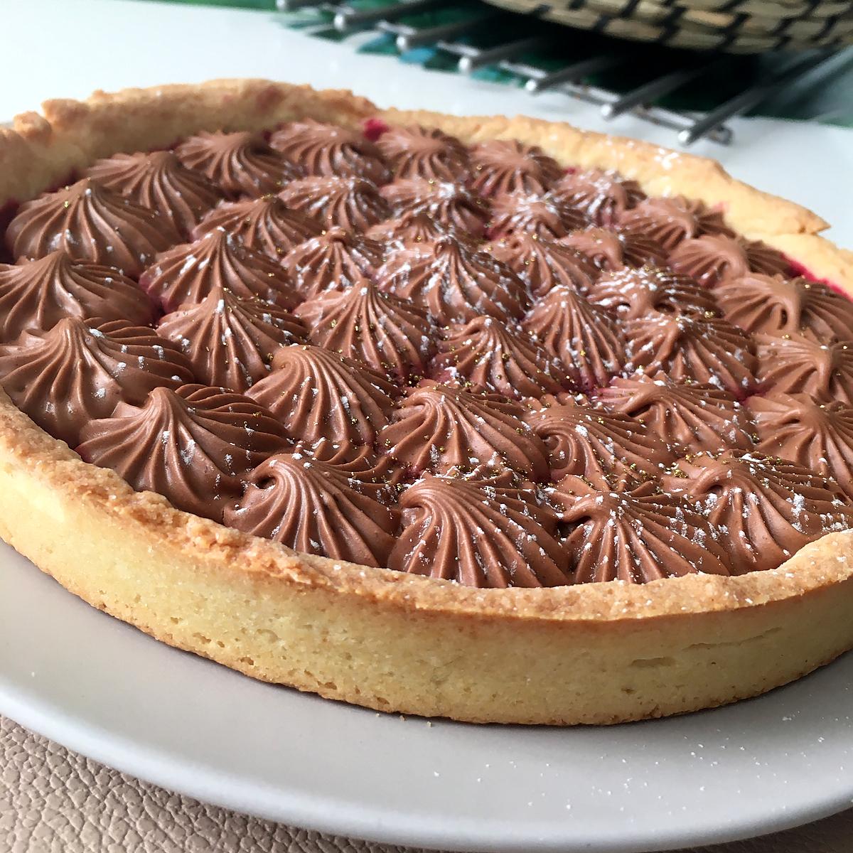 recette Tarte a la compoté de framboises ganache monté chocolat