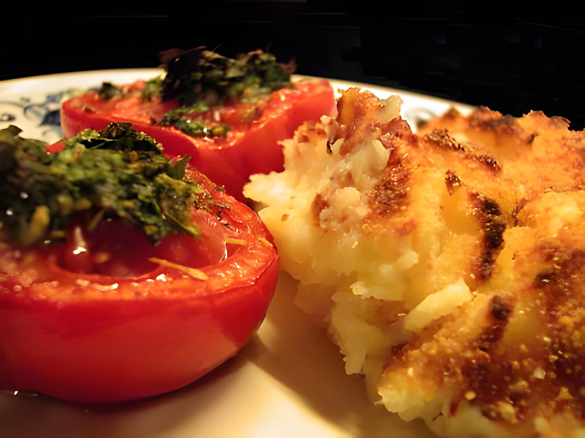 recette Parmentier de morue, tomates provençales