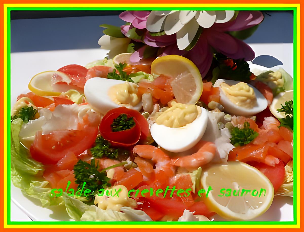 recette SALADE AUX CREVETTES ET SAUMON