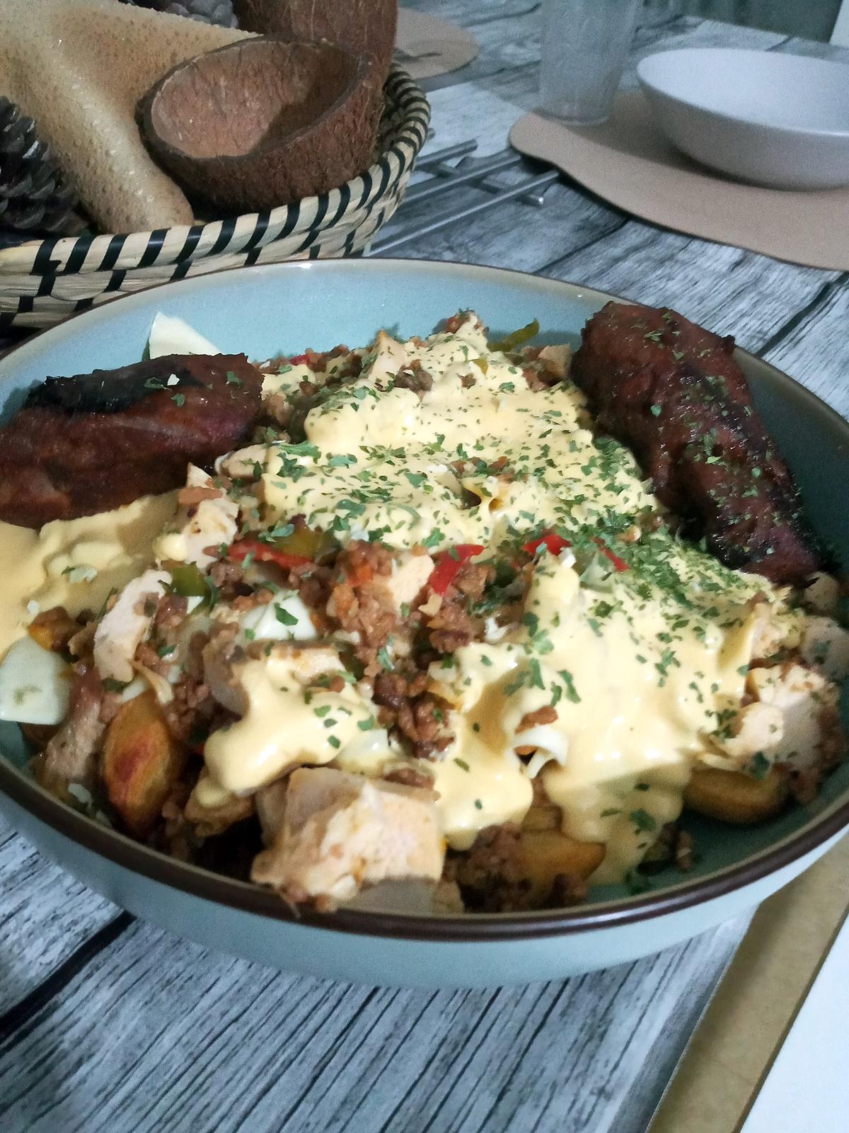 recette Poutine frite a la sauce cheddar et  a la viande hachée