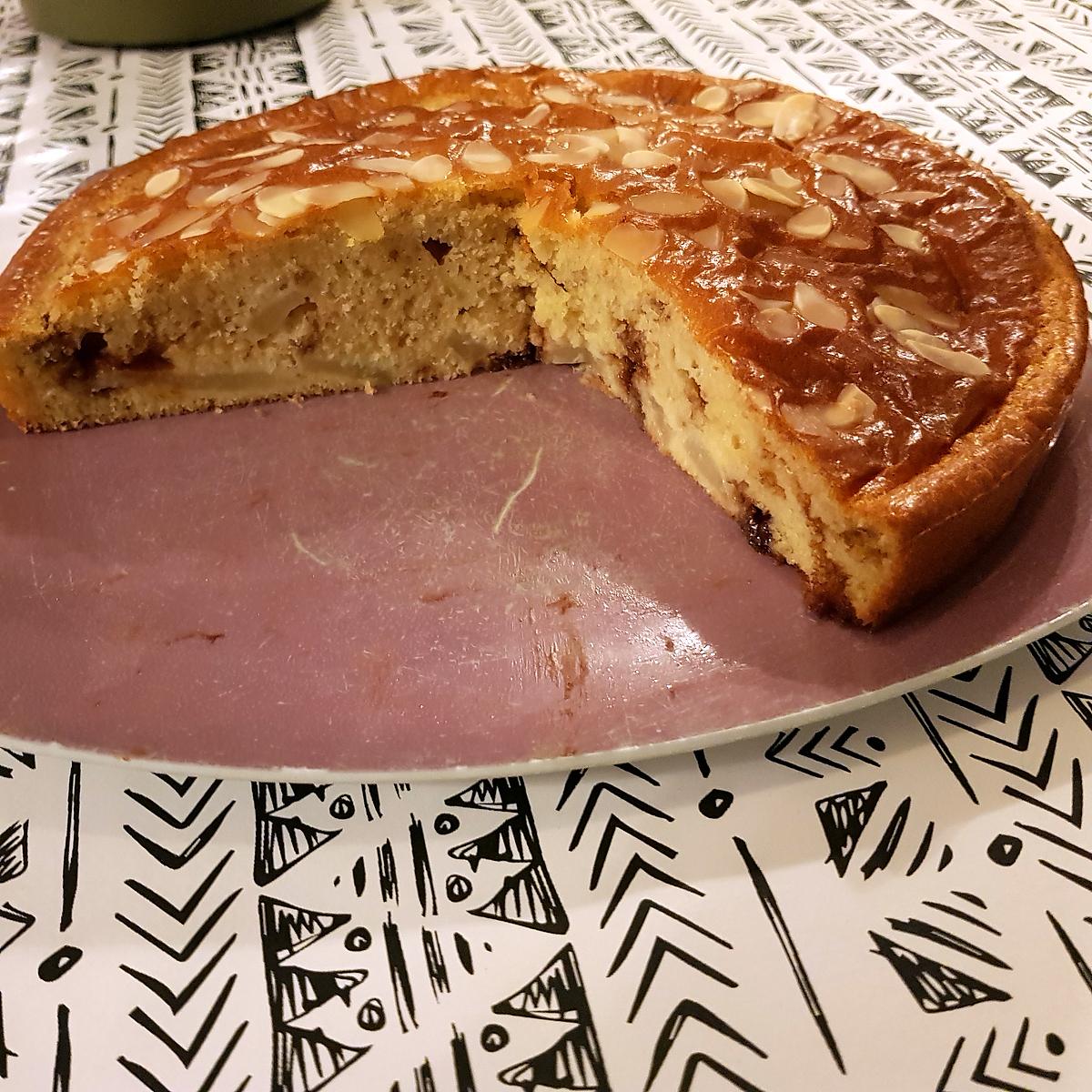 recette Gâteau moelleux aux poires  au chocolat et aux amandes