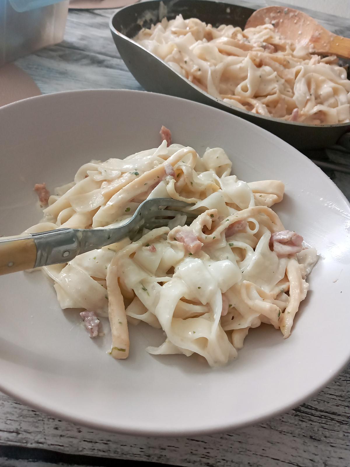 recette Tagliatelles de riz a la carbonara d'encornet