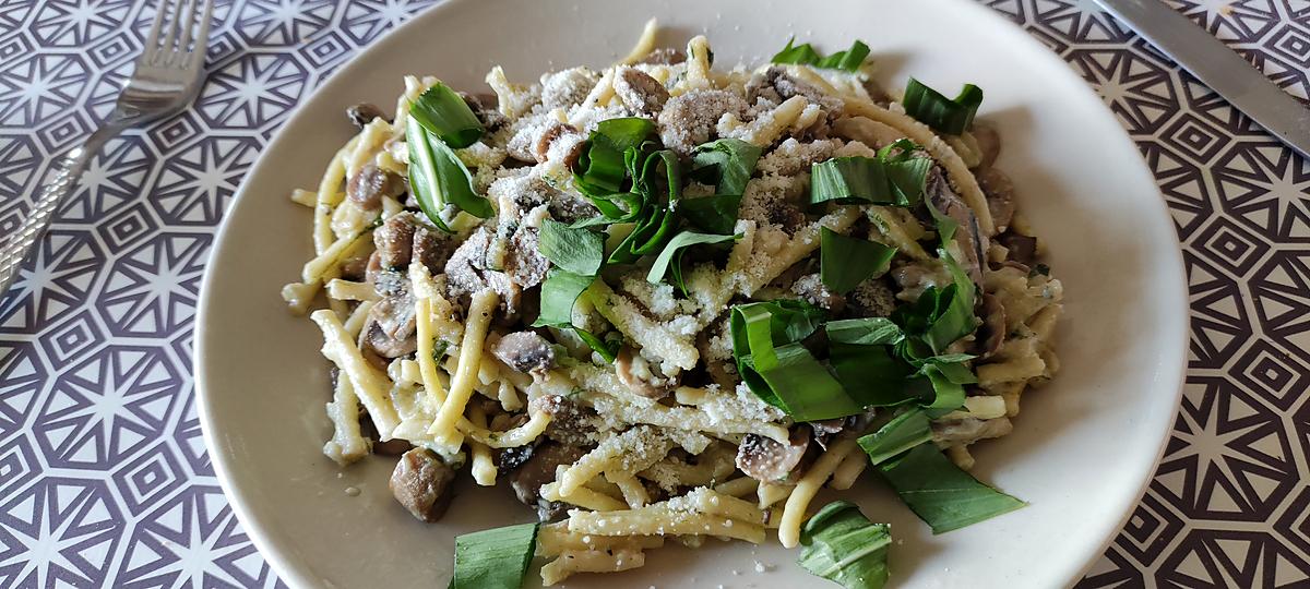 recette Champignons, pâtes à l ail des Ours