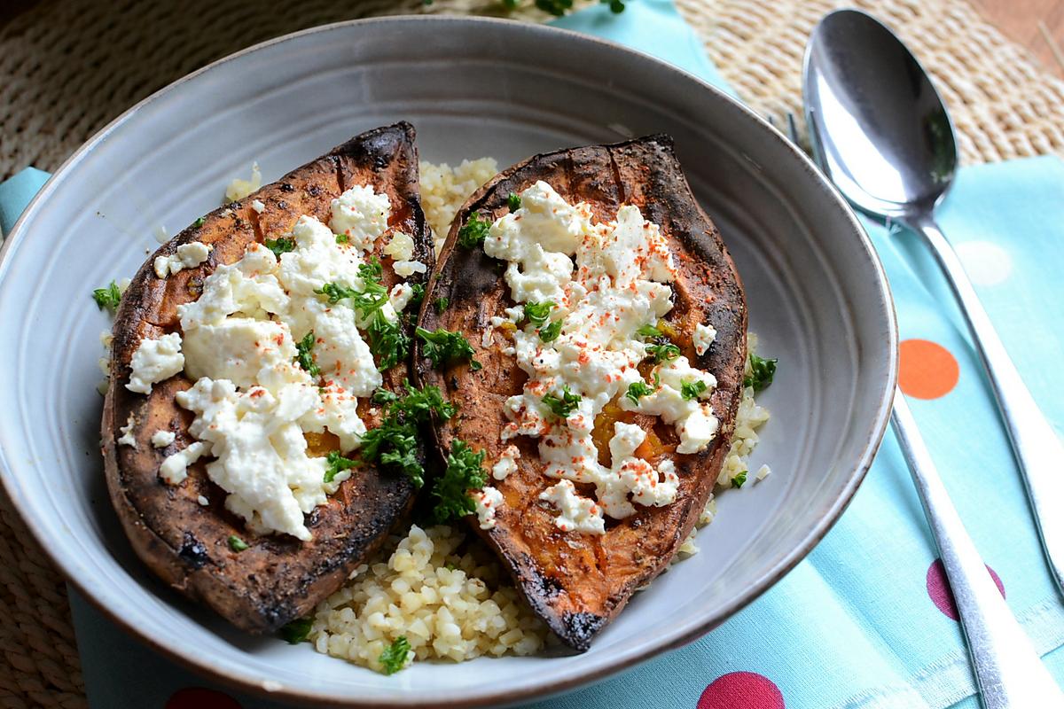 recette Patate douce au four, féta et boulgour