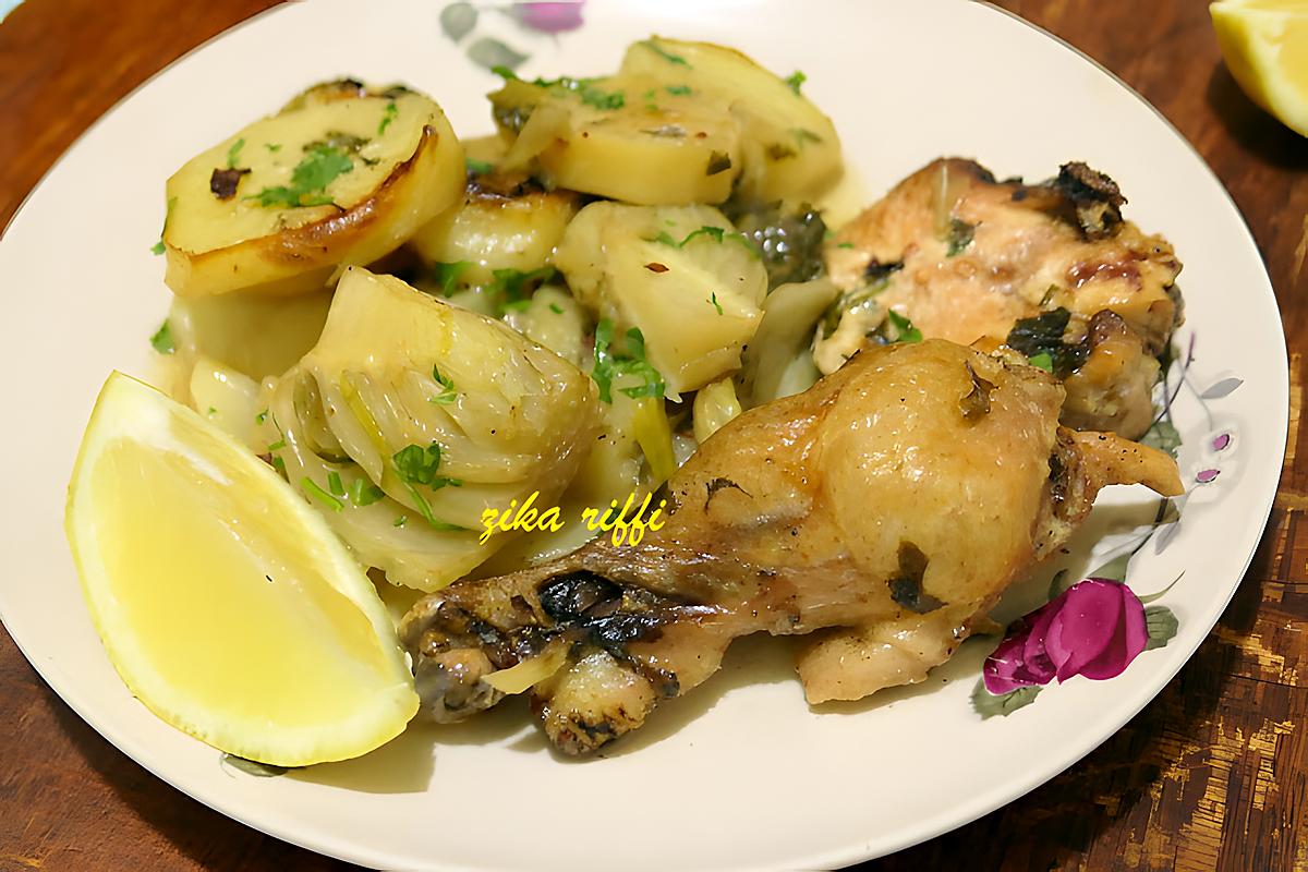 recette Batata fel koucha- Pommes de terre au fenouil au poulet-Cuisson au four