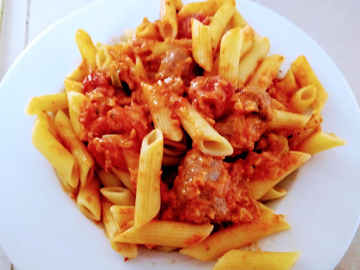 recette PENNE AUX SAUCISSES À LA MODE CAJUN