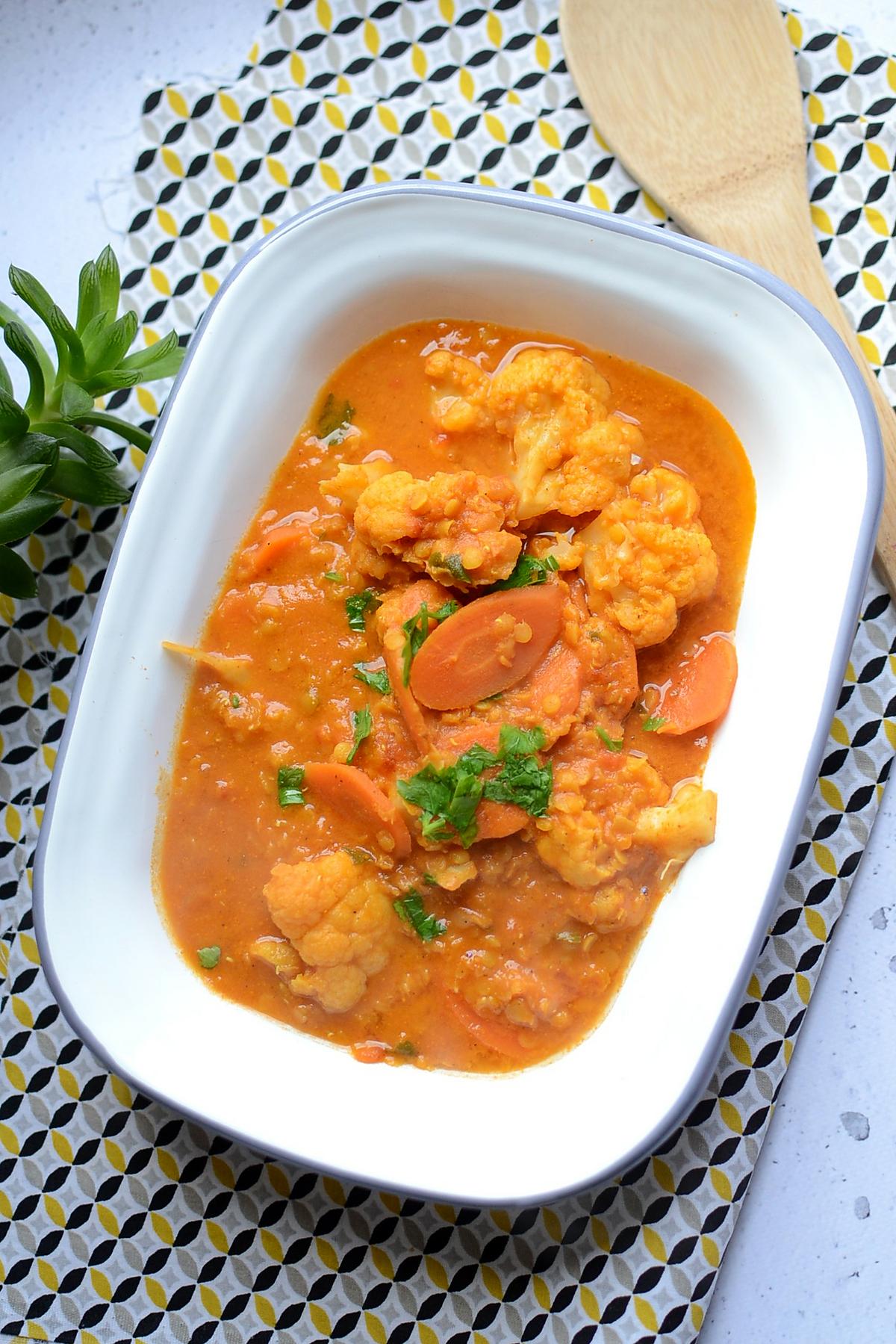 recette Curry lentilles corail carottes chou fleur