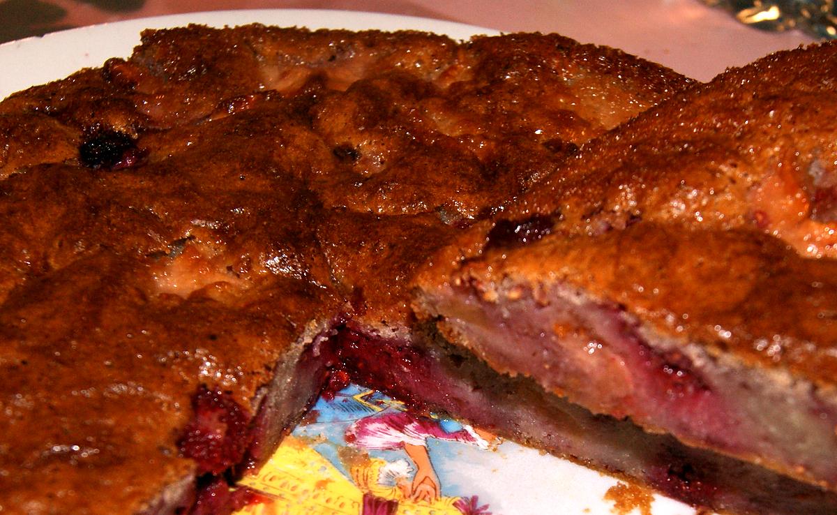 recette Gâteau pommes/pêches/framboises/sirop de coquelicot