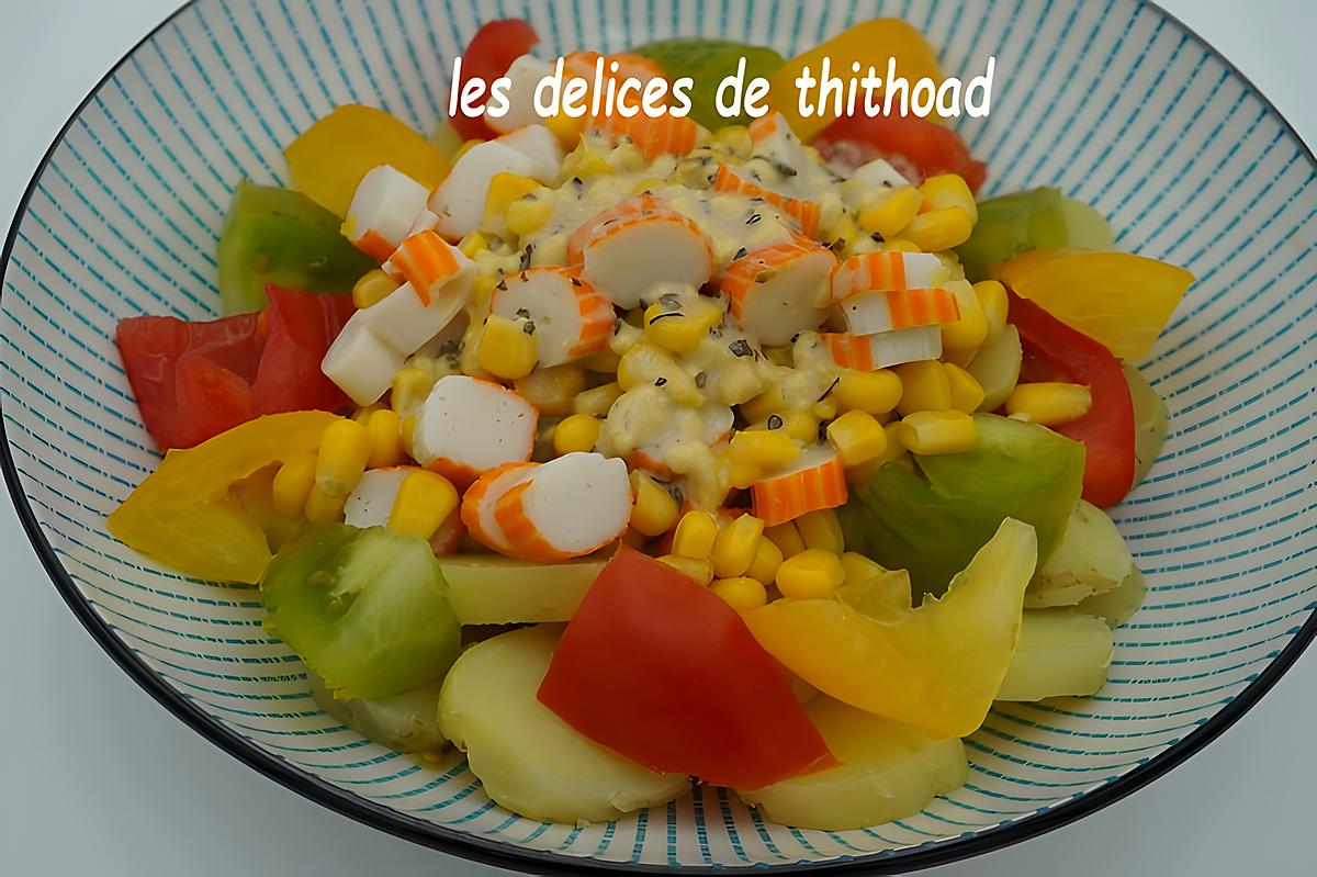 recette crudités au surimi sur lit de pommes de terre